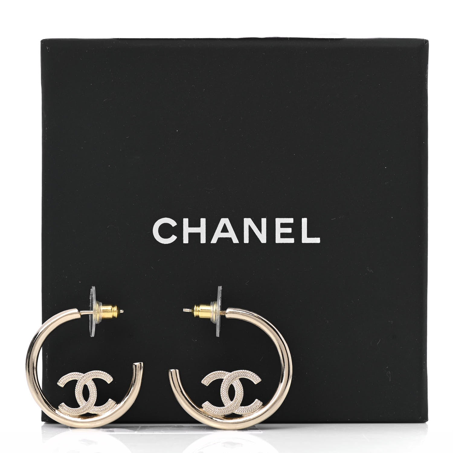 Chanel Metal Textured CC Hoop Earrings Gold 5 of 5
