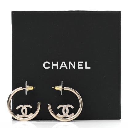 Chanel Metal Textured CC Hoop Earrings Gold 5 of 5