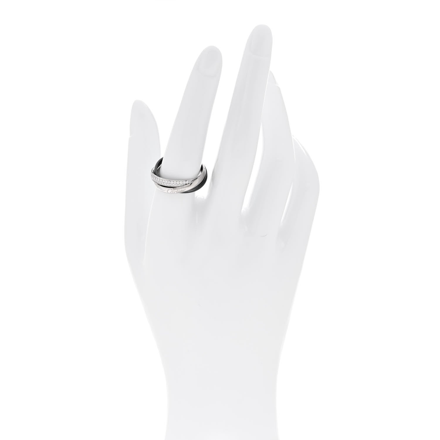 Cartier 18K White Gold Ceramic Diamond Small Trinity Ring 56 7.75 2 of 4