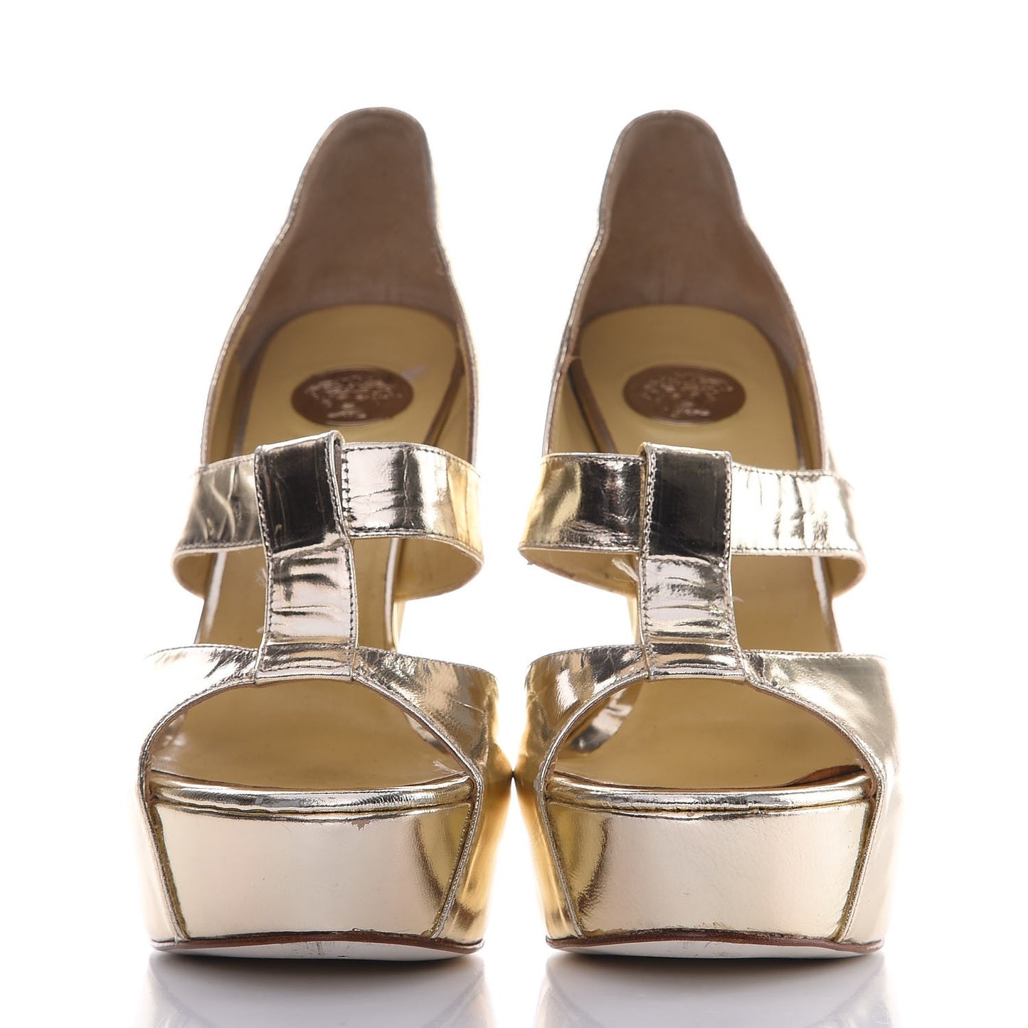 Metallic Nappa Platform Pumps 37 Gold