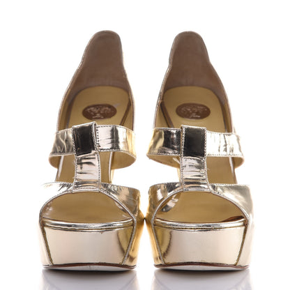 Versace Metallic Nappa Platform Pumps 37 Gold 2 of 9
