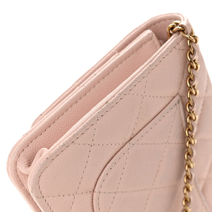 Chanel Caviar Quilted Crystal Enamel CC Wallet On Chain WOC Light Pink 14 of 15