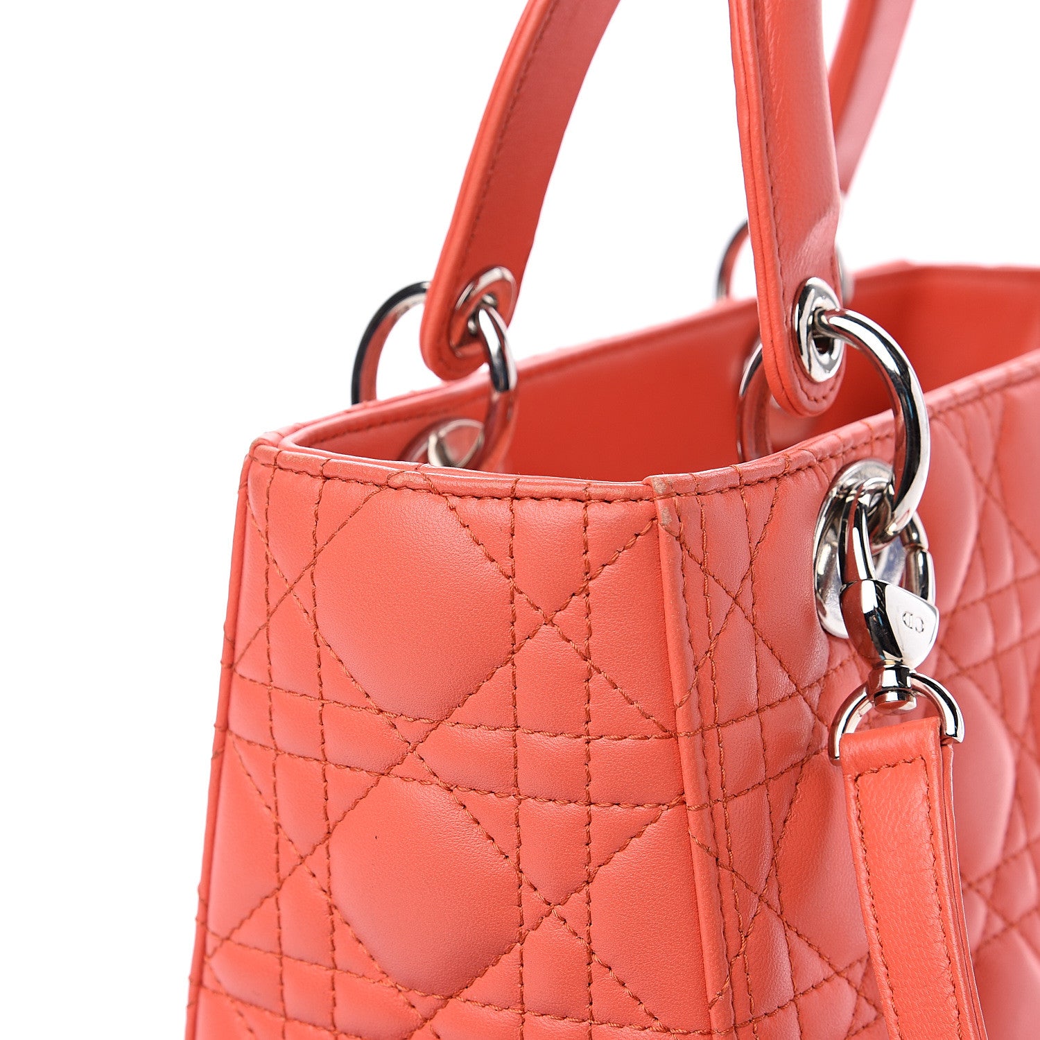 Christian Dior Lambskin Cannage Medium Lady Dior Orange 7 of 13