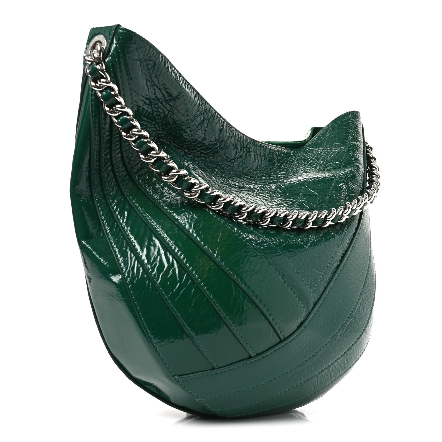 Chanel Crumpled Patent Droplet Hobo Green 3 of 10