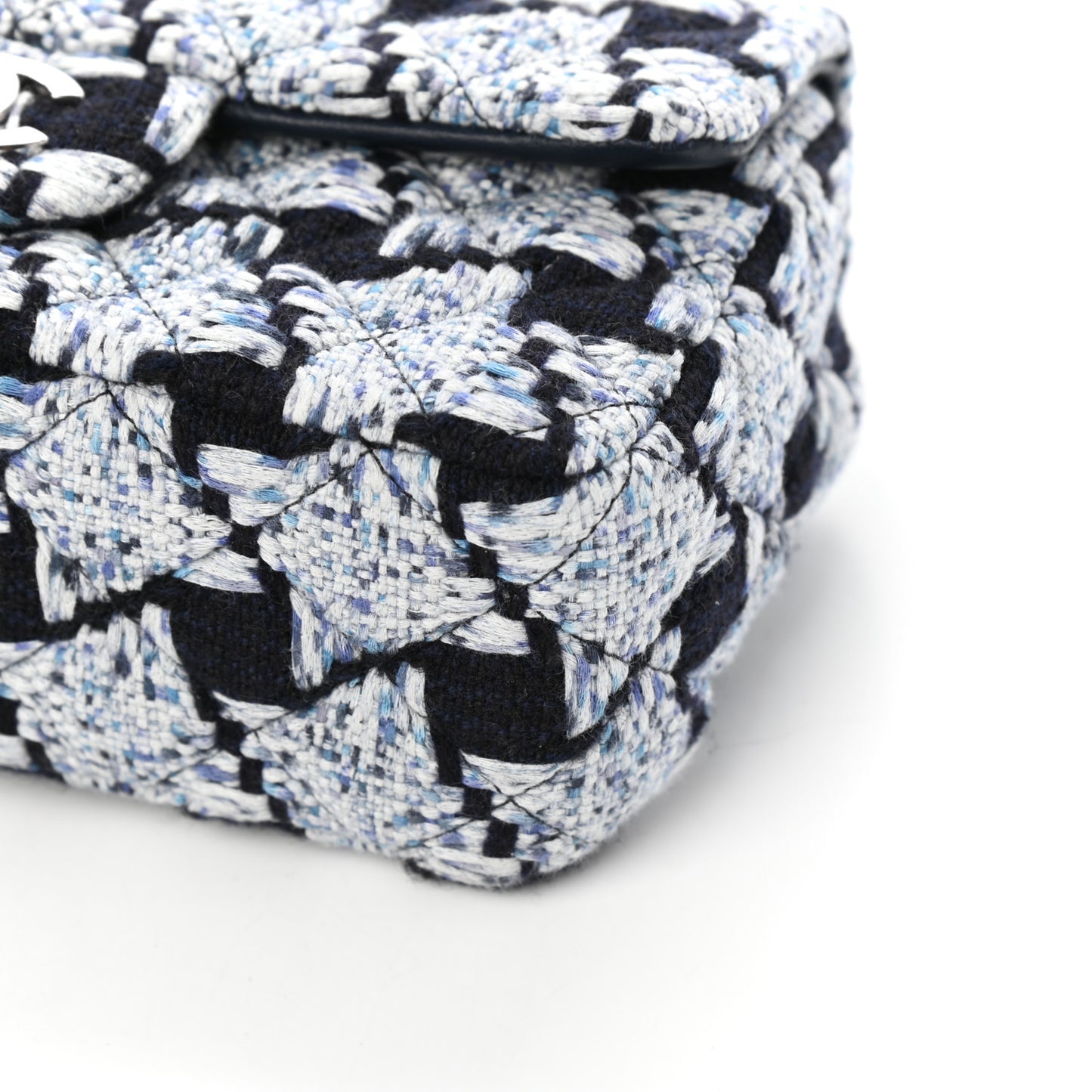 Tweed Quilted Mini Rectangular Flap Black White Light Blue