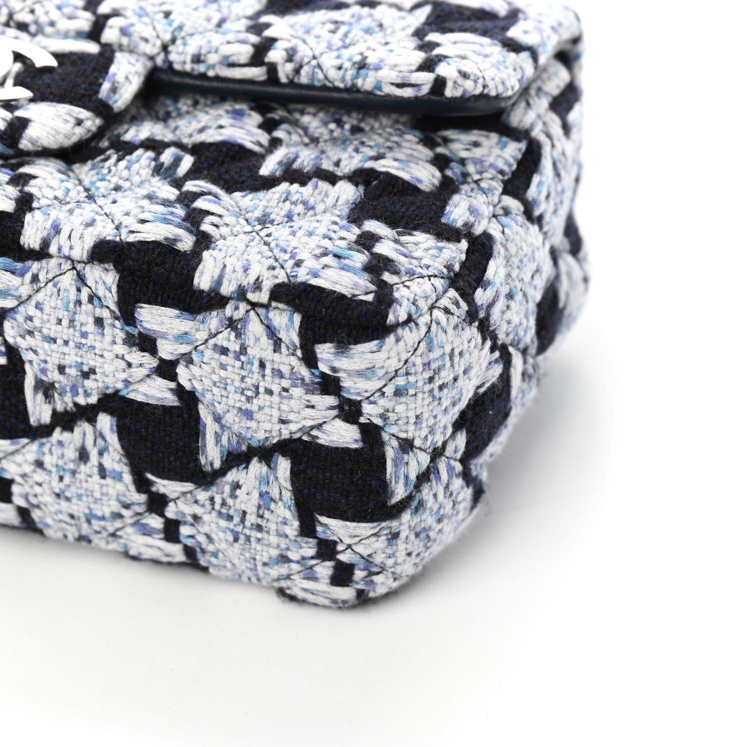Chanel Tweed Quilted Mini Rectangular Flap Black White Light Blue 10 of 10