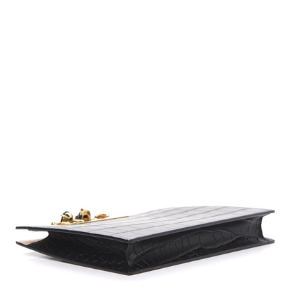 Alexander McQueen Calfskin Crocodile Embossed Knuckle Flat Clutch Black Gold 3 of 8