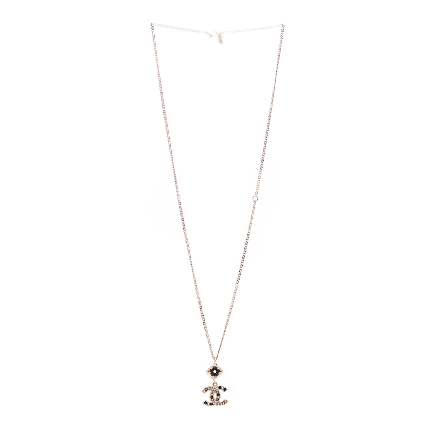 Crystal Pearl CC Candy Camellia Necklace Gold Black