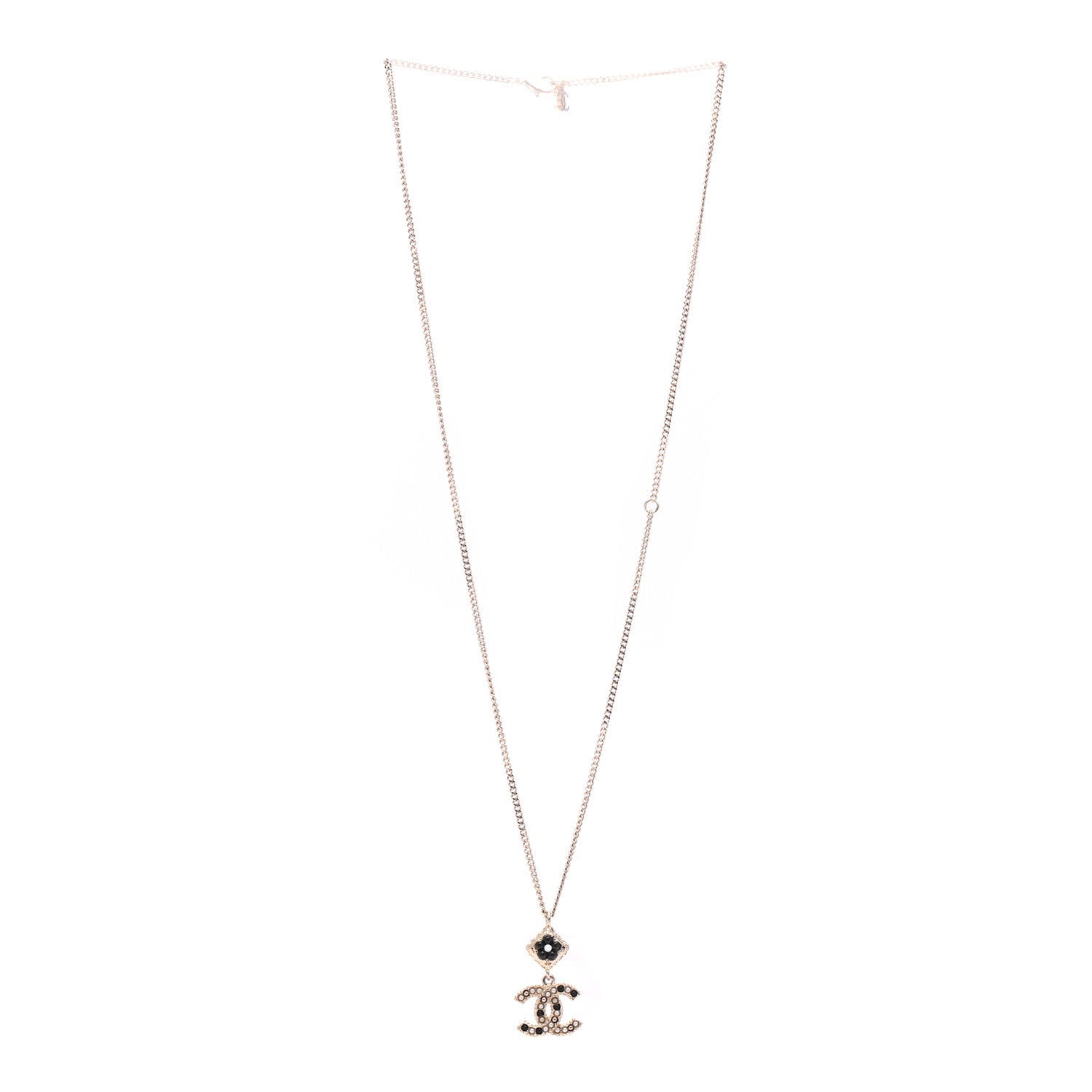 Chanel Crystal Pearl CC Candy Camellia Necklace Gold Black 3 of 5