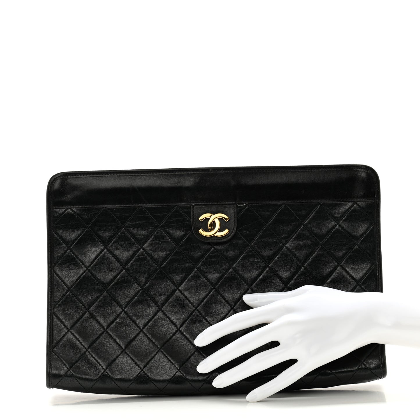 Lambskin Quilted CC Large Clutch Black