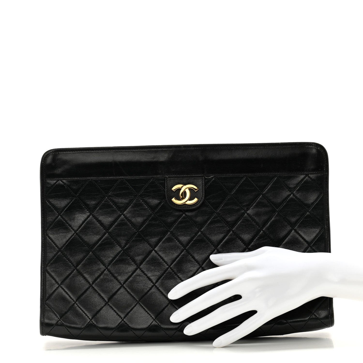 Chanel Lambskin Quilted CC Large Clutch Black 2 of 13