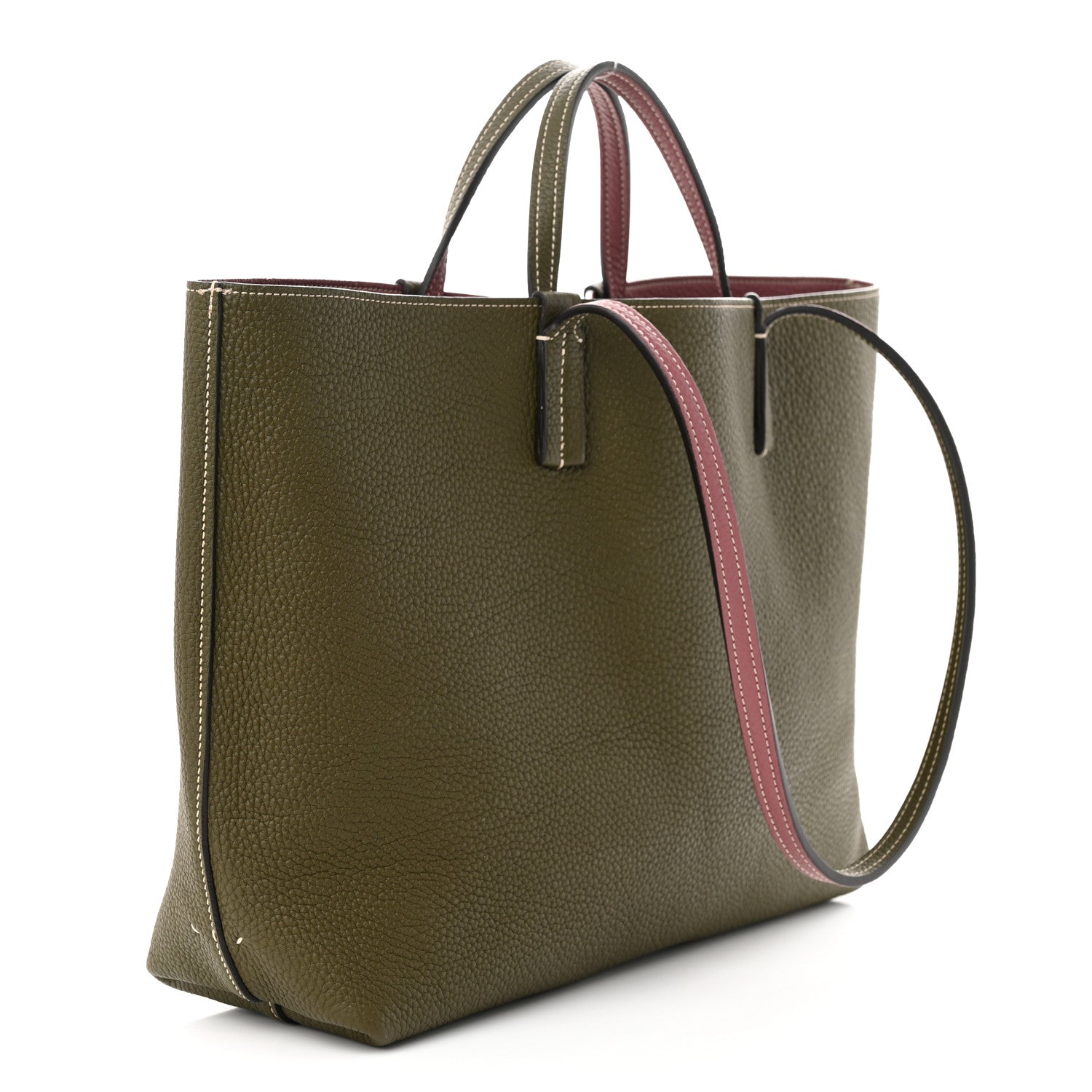 Moynat Taurillon Blush Calfskin Reversible Tote Dark Green Pink 5 of 16
