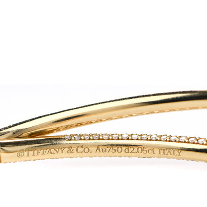 Tiffany 18K Yellow Gold Diamond Knot Double Row Hinged Bangle Bracelet 4 of 5