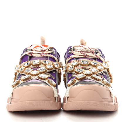 Gucci X SEGA Nylon Calfskin Suede Removable Crystals Womens Flashtrek Sneakers 40 New Lavender Loess Shine Purple 2 of 11