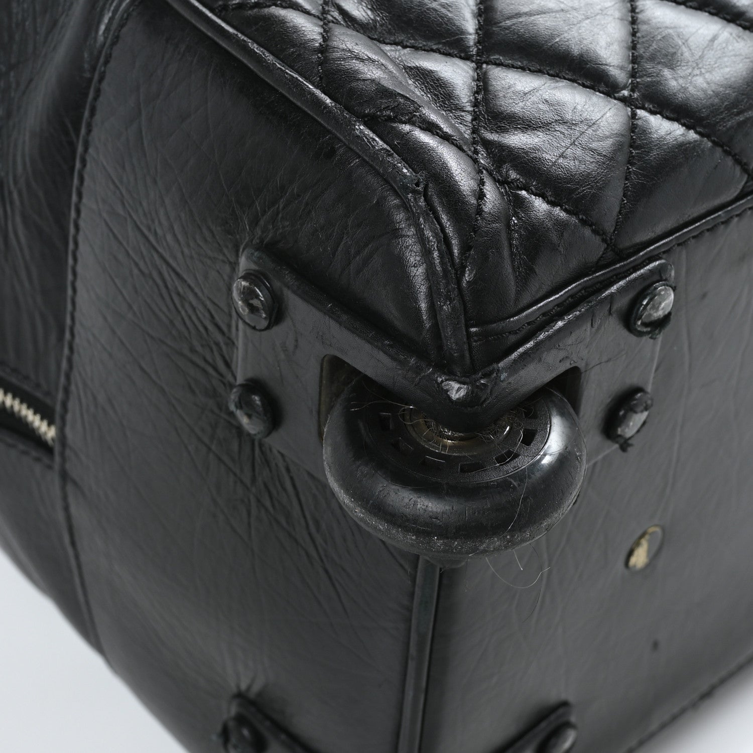 Chanel Aged Calfskin Nylon Duffel Trolley Black 9 of 13
