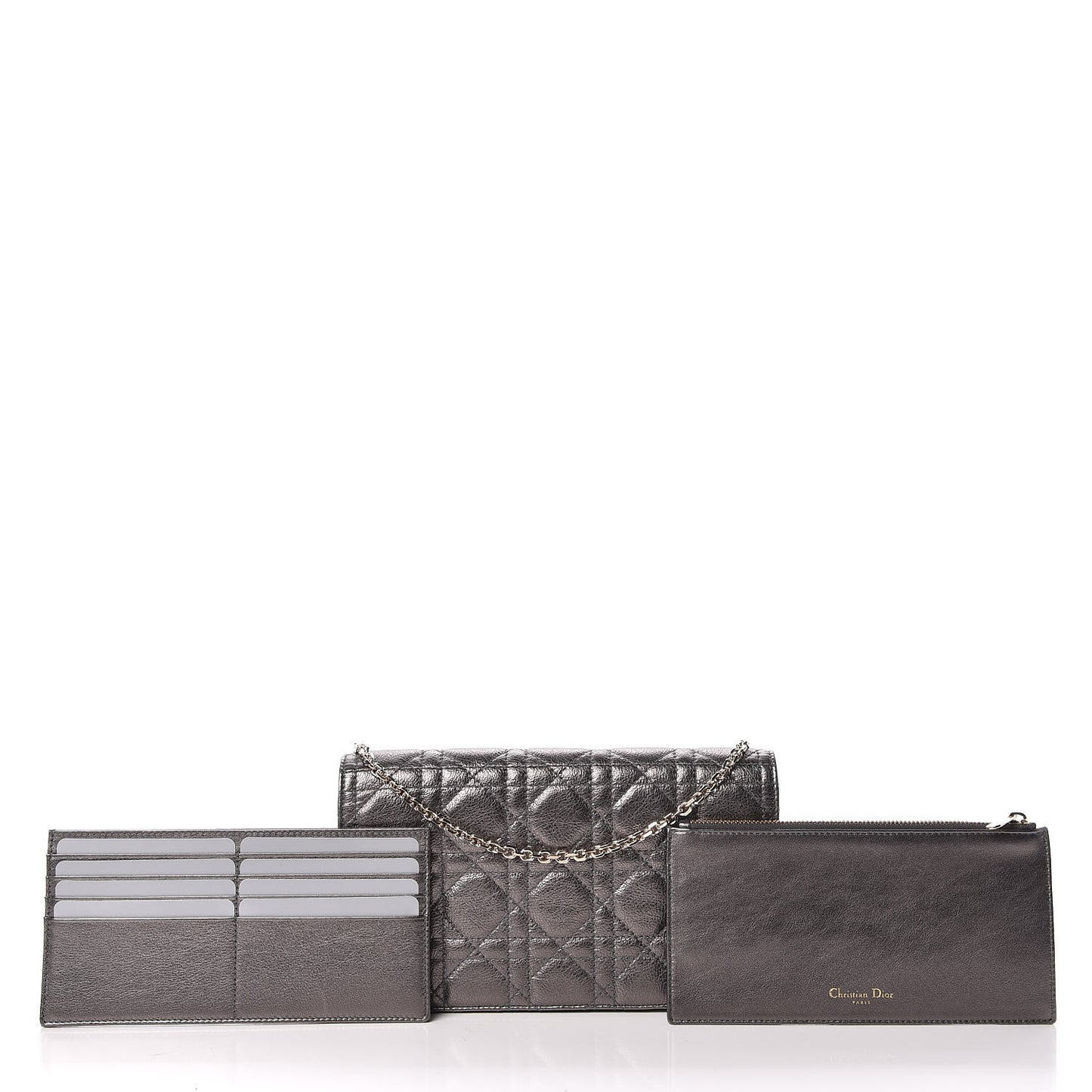 Metallic Calfskin Cannage Lady Dior Convertible Clutch Gunmetal