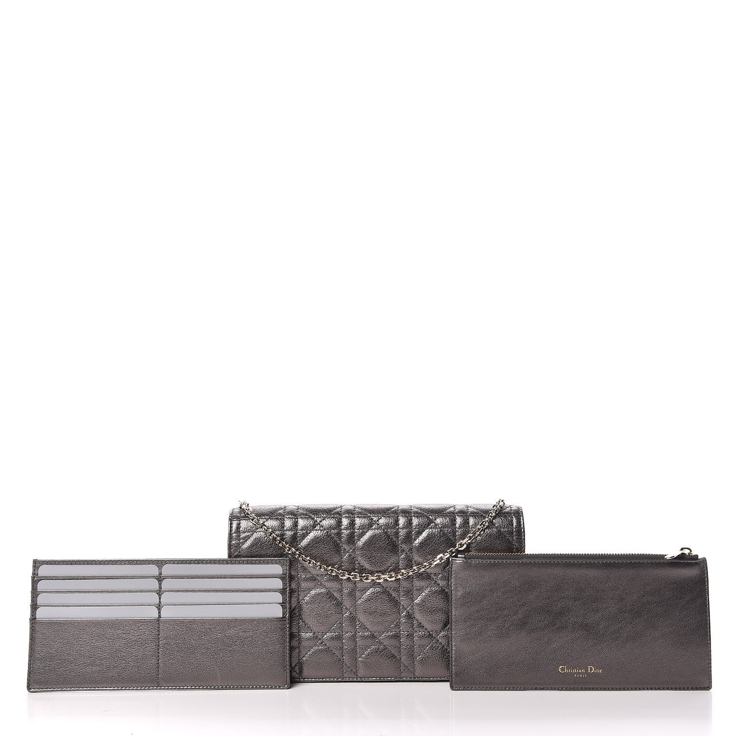 Christian Dior Metallic Calfskin Cannage Lady Dior Convertible Clutch Gunmetal 3 of 10