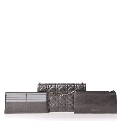 Christian Dior Metallic Calfskin Cannage Lady Dior Convertible Clutch Gunmetal 3 of 10