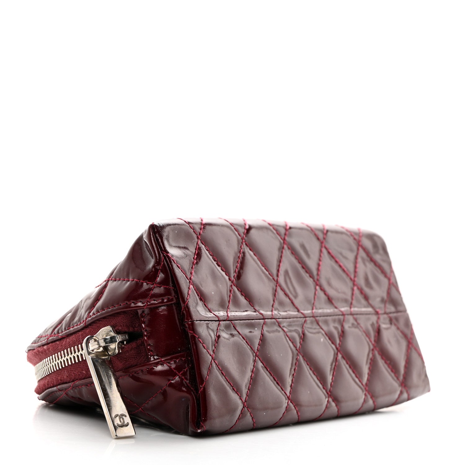 Chanel Patent Quilted Brilliant Cosmetic Case Dark Red 4 of 8