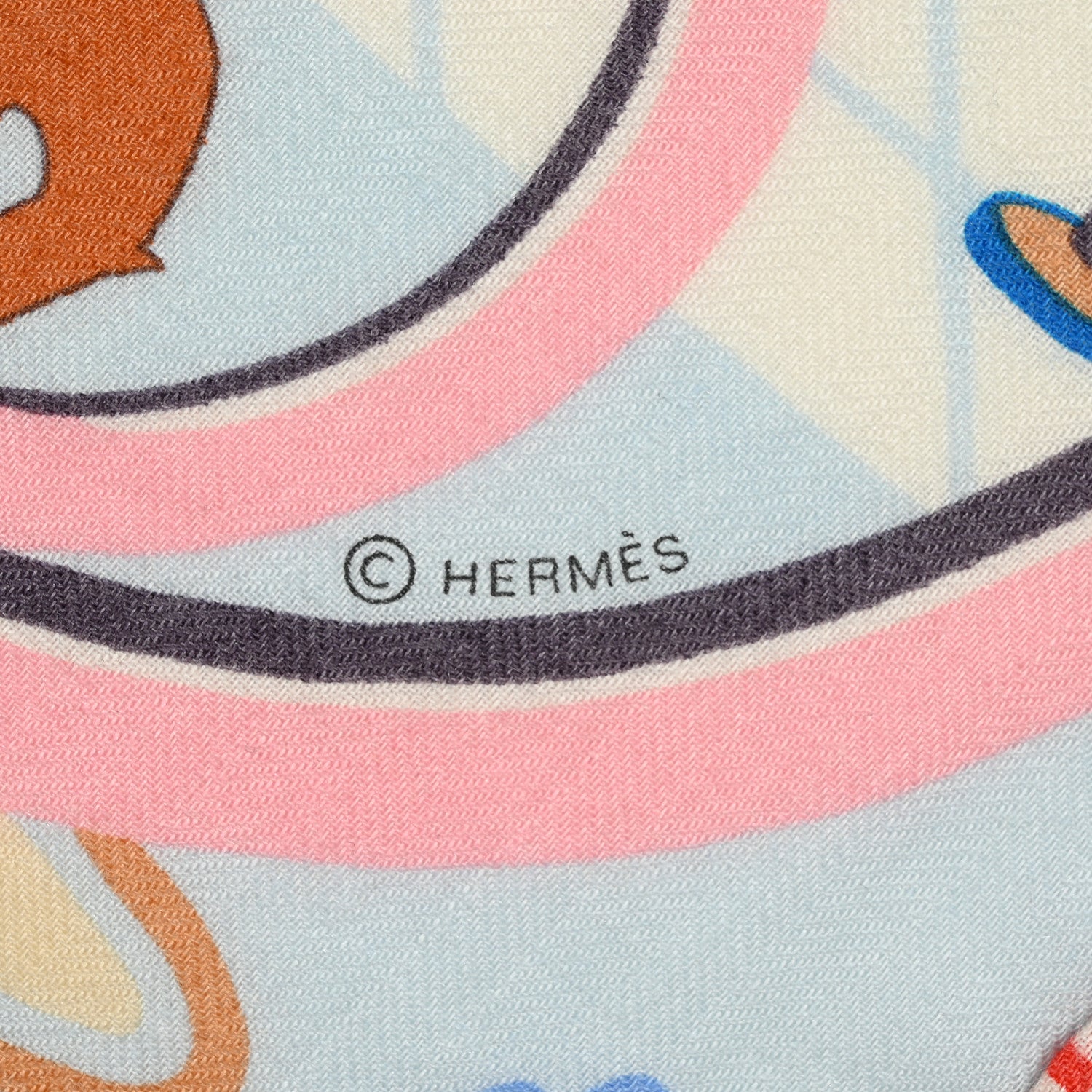 Hermes Cashmere Silk Horse Club Shawl 140 Rose Saumon Bleu Ciel 3 of 4