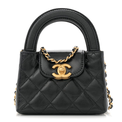 Chanel Shiny Aged Calfskin Quilted Mini Nano Kelly Shopper Black 1 of 11
