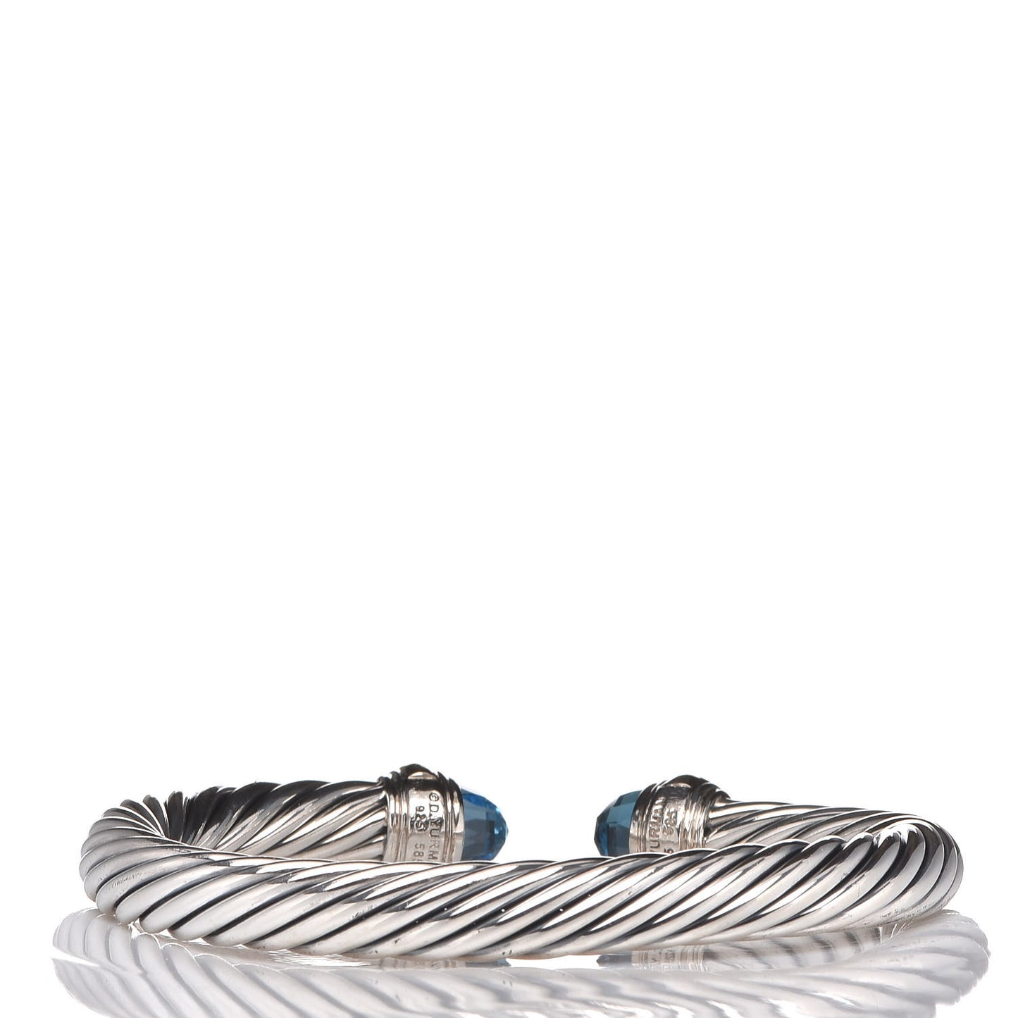 Sterling Silver 14K Yellow Gold Blue Topaz 7mm Cable Classics Bracelet
