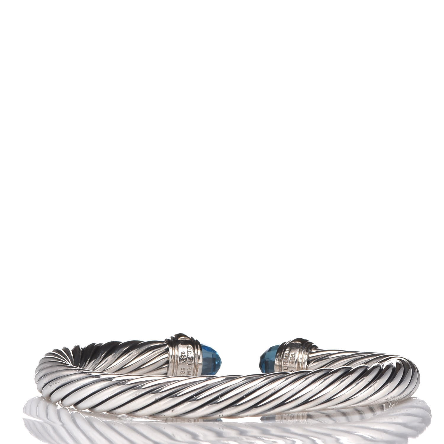 David Yurman Sterling Silver 14K Yellow Gold Blue Topaz 7mm Cable Classics Bracelet 3 of 5