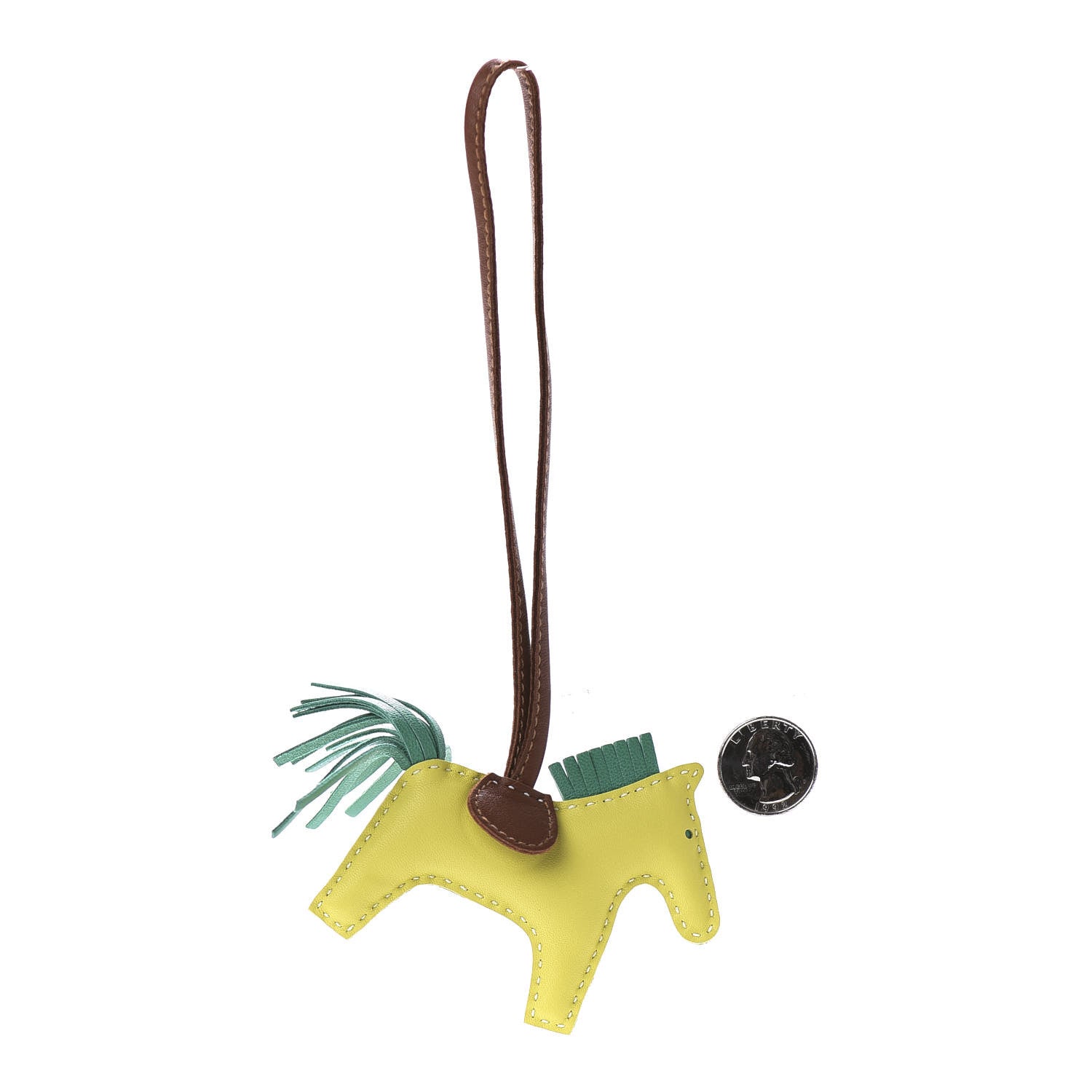 Hermes Milo Lambskin Grigri Rodeo Horse Bag Charm PM Lime Menthe Fauve 2 of 5