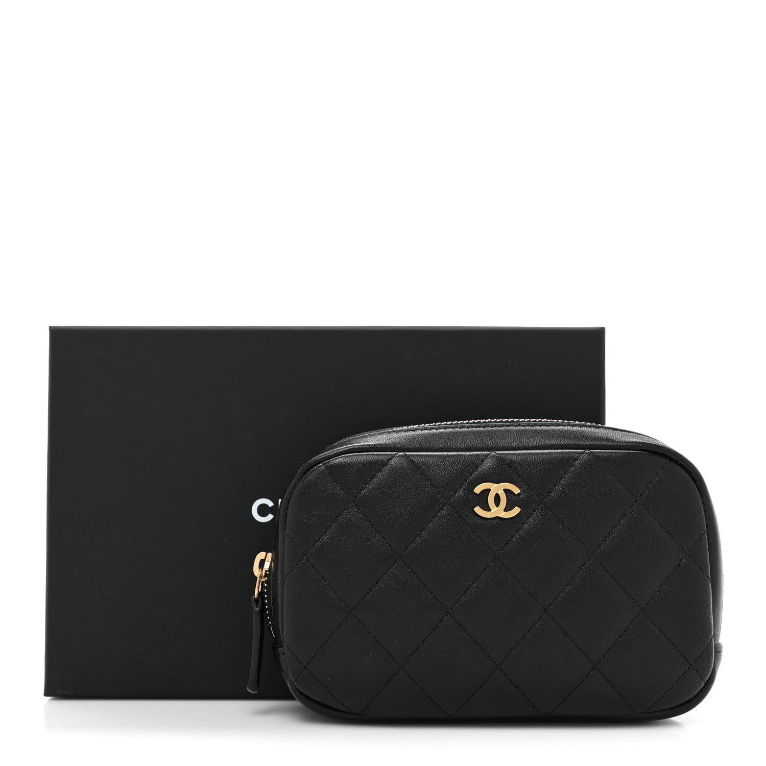 Chanel Lambskin Quilted Small Curvy Pouch Cosmetic Case Black 10 of 10