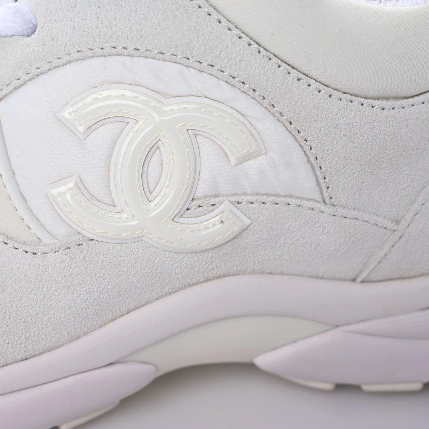 Chanel Suede Calfskin Fabric CC Sneakers 36 White 14 of 15