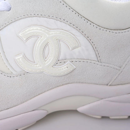 Chanel Suede Calfskin Fabric CC Sneakers 36 White 14 of 15