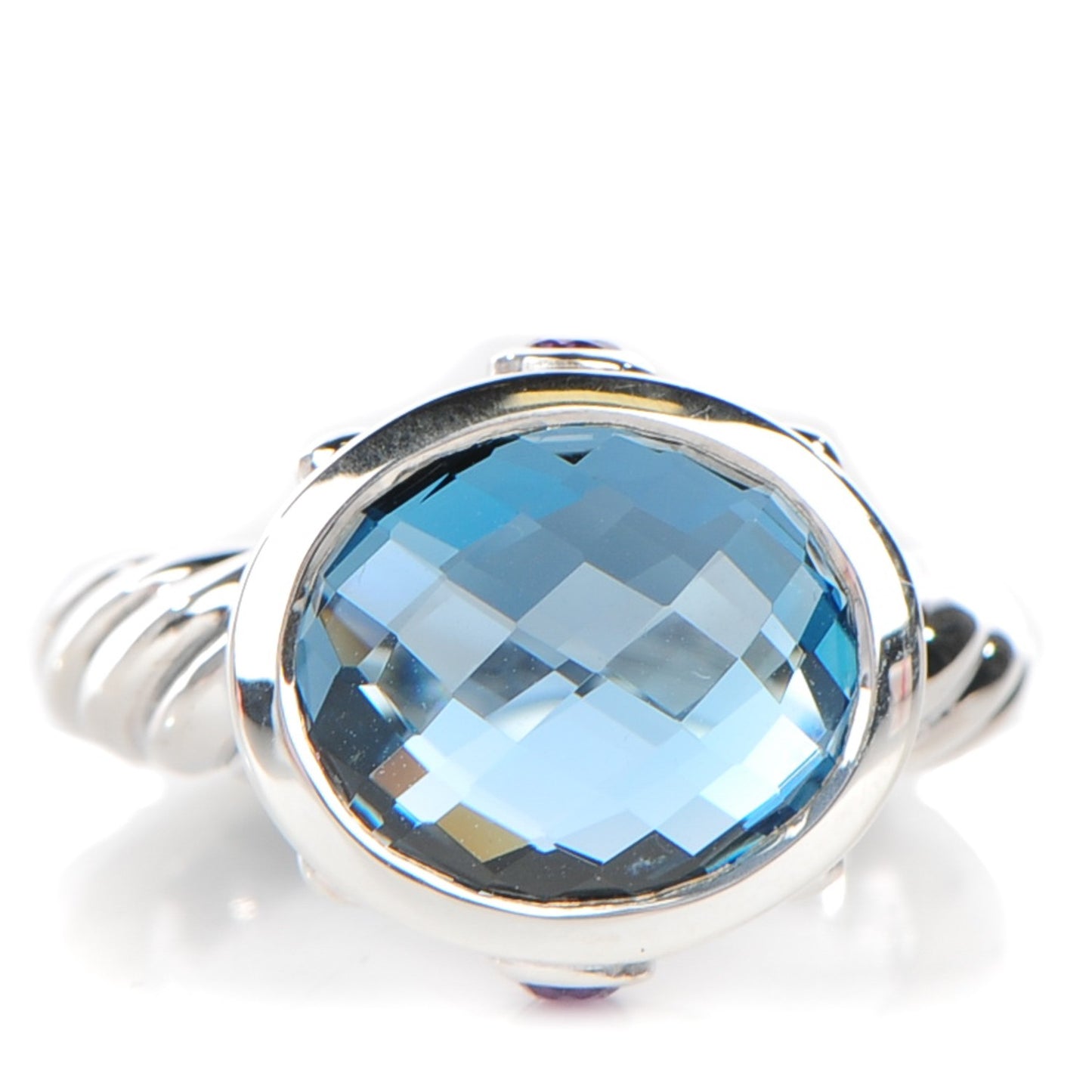 Sterling Silver Blue Topaz Amethyst 11mm Renaissance Ring 49 5