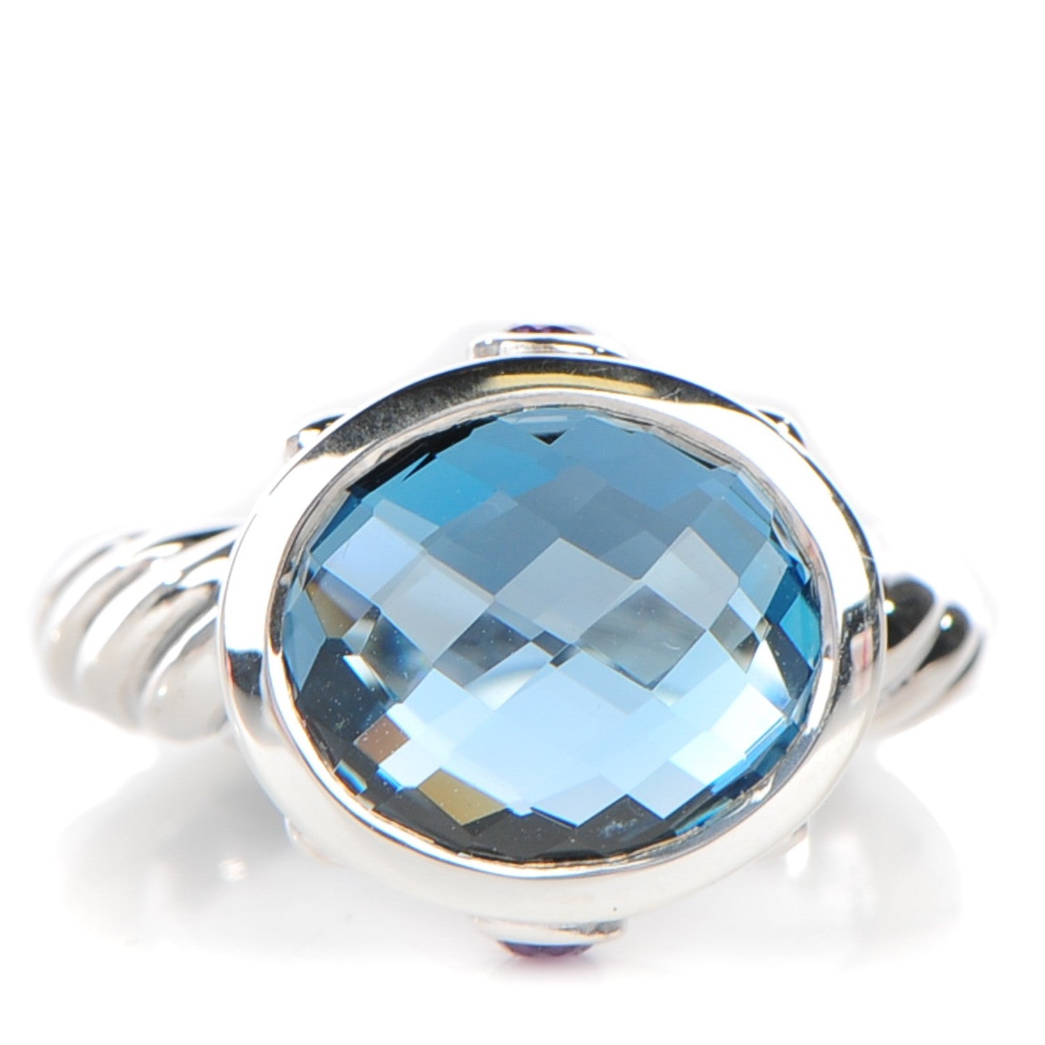 David Yurman Sterling Silver Blue Topaz Amethyst 11mm Renaissance Ring 49 5 1 of 5