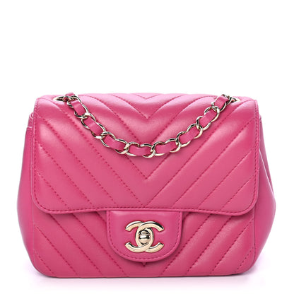 Chanel Lambskin Chevron Quilted Mini Square Flap Fuchsia 1 of 4
