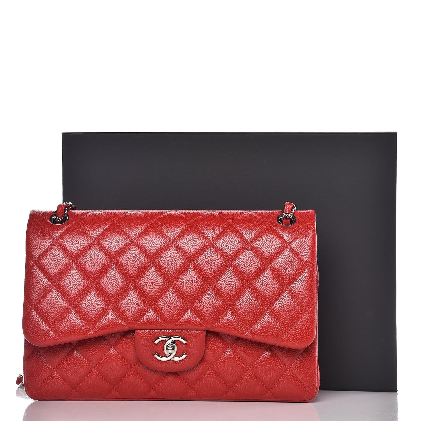 Caviar Quilted Jumbo Double Flap Red