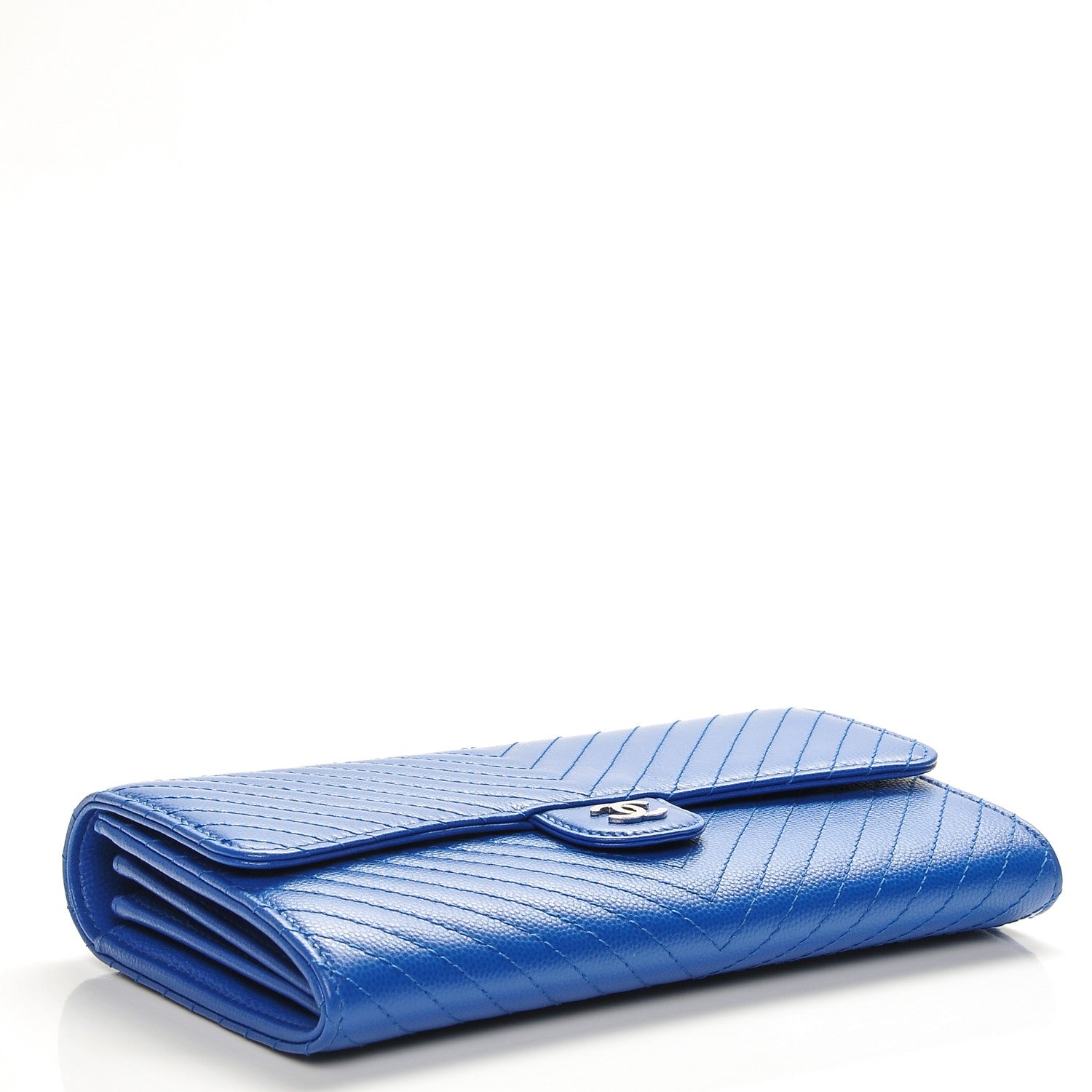 Chanel Caviar Chevron Quilted Large Flap Wallet Bright Blue 4 of 9