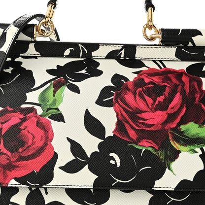 Dolce & Gabbana Dauphine Floral Print Medium Miss Sicily Satchel Black White 7 of 9