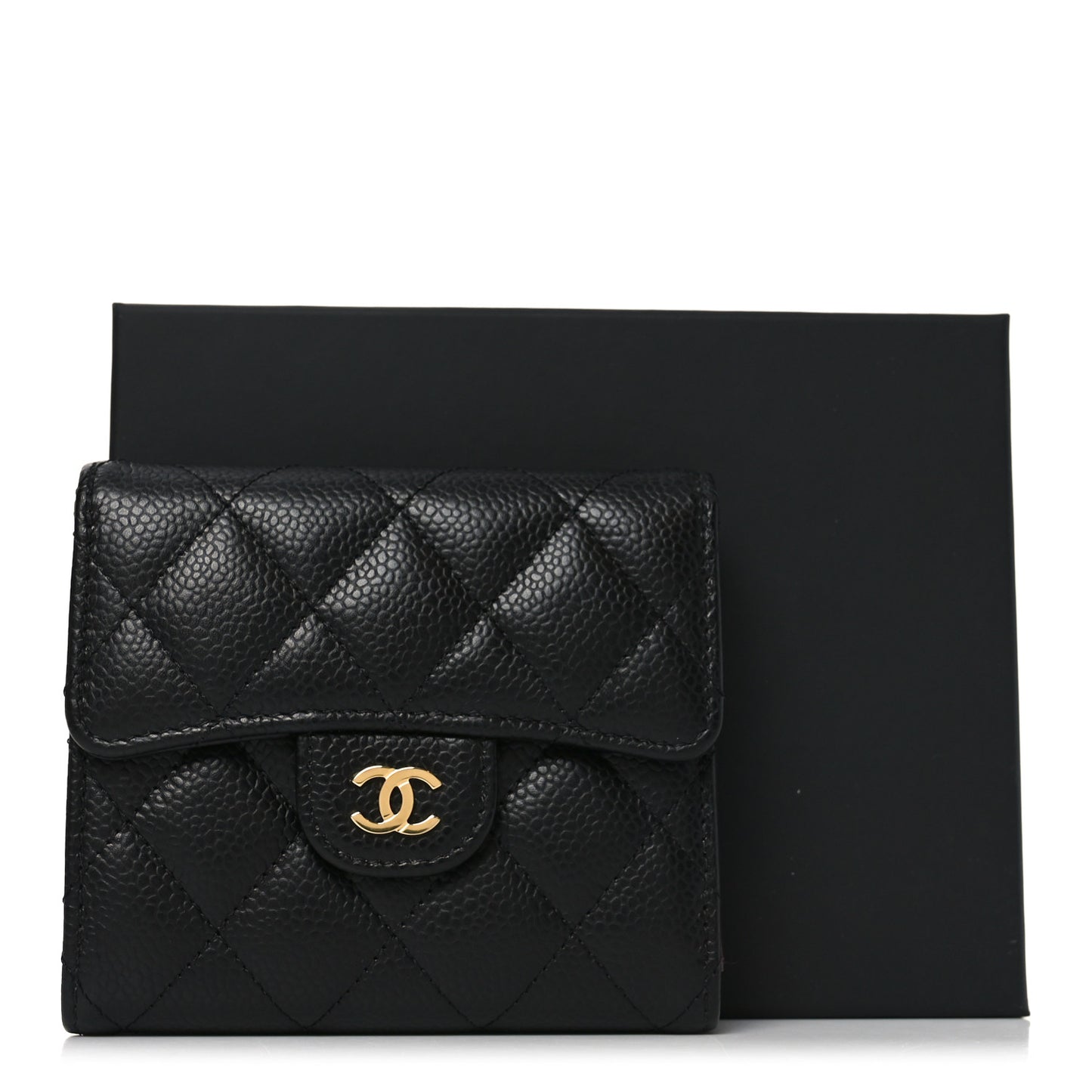 Caviar Quilted Compact Flap Wallet Black