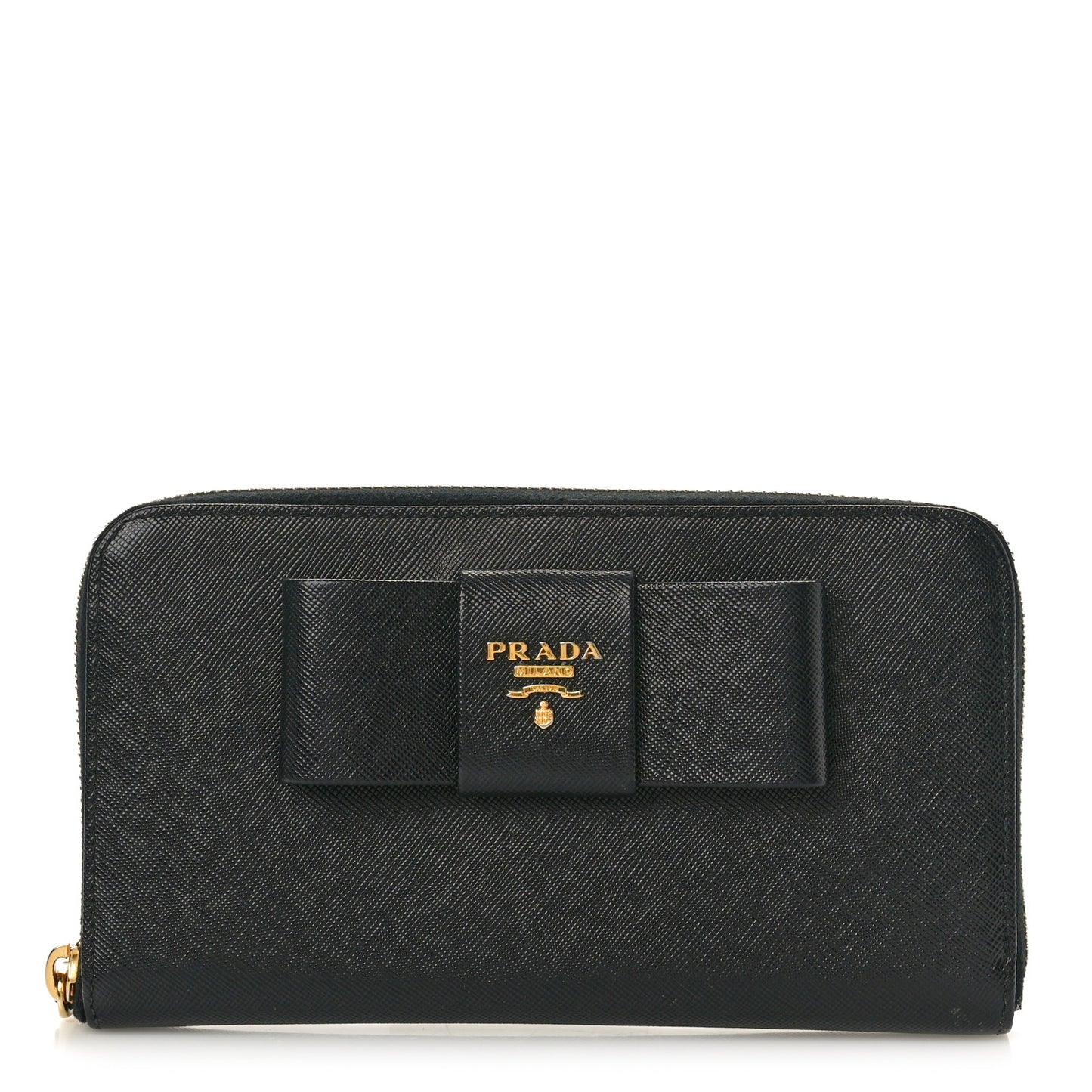Saffiano Fiocco Bow Zip Around Wallet Black