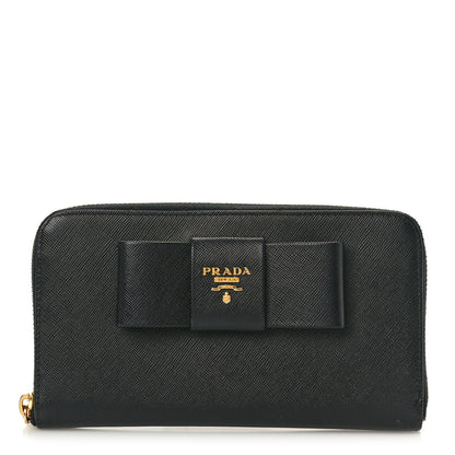 Prada Saffiano Fiocco Bow Zip Around Wallet Black 1 of 7