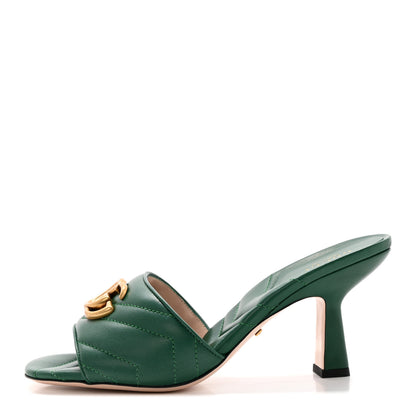 Gucci Nappa Matelasse GG Marmont 75mm Slide Sandals 37.5 Emerald 1 of 9