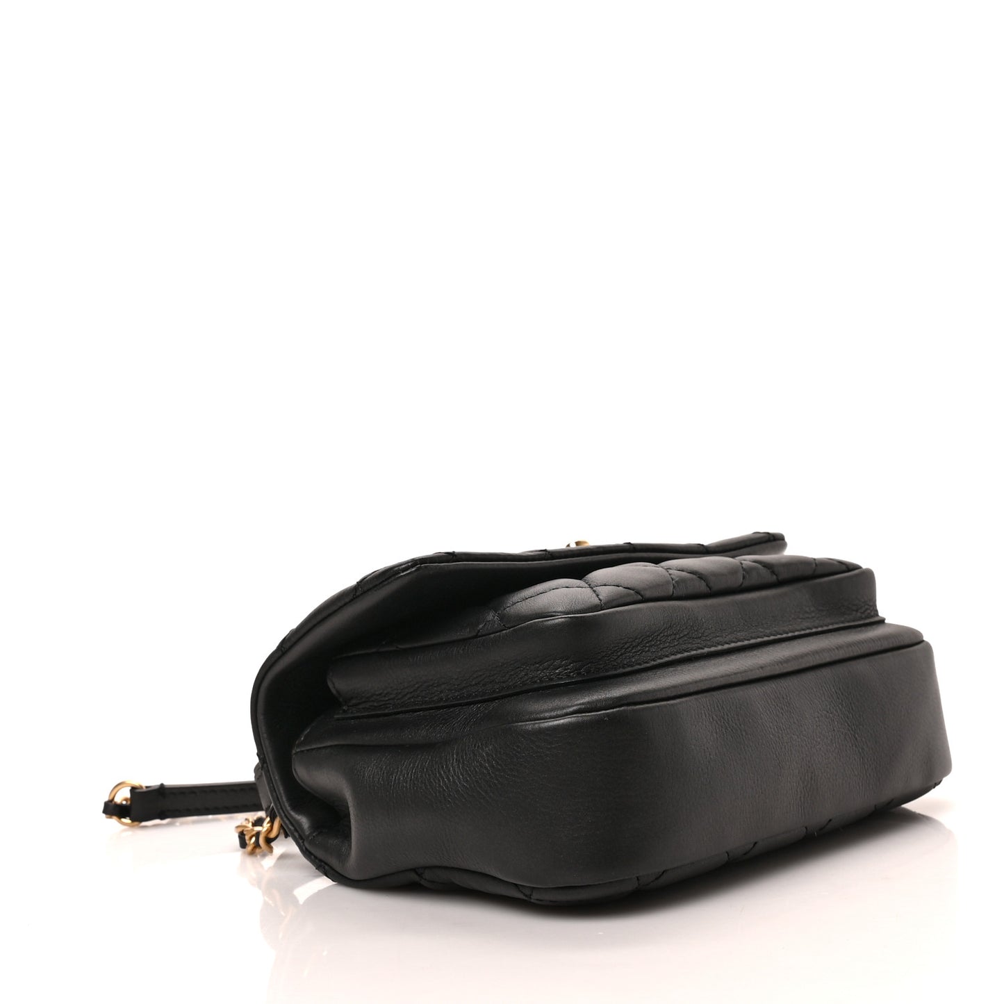 Calfskin Quilted Top Handle Flap Black