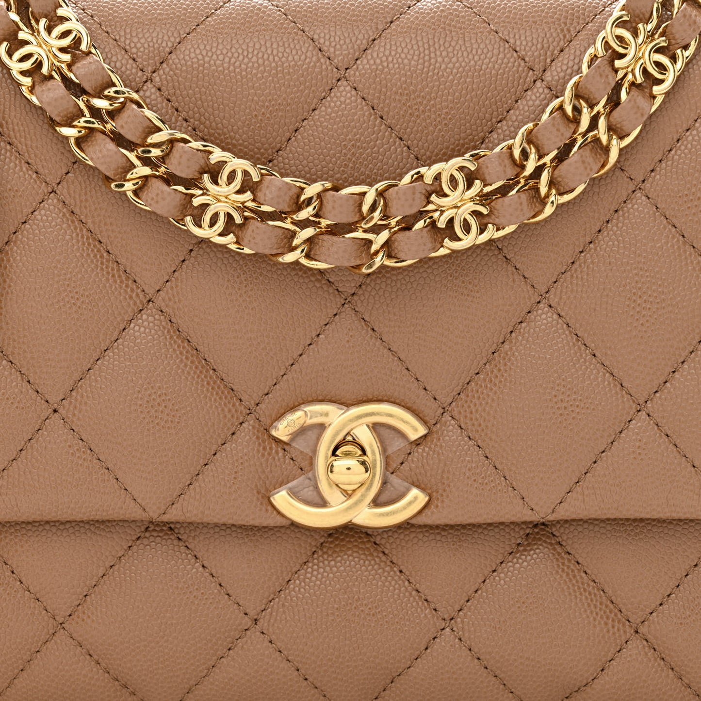 Caviar Quilted Coco First Flap Beige