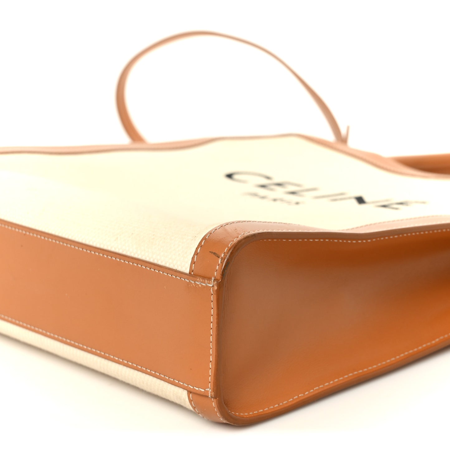 Canvas Calfskin Logo Print Small Vertical Cabas Natural Tan