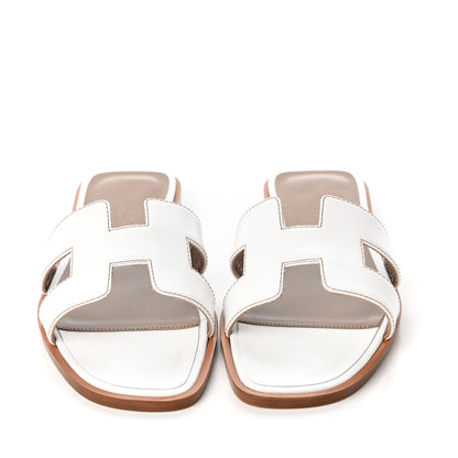 Hermes Box Calfskin Oran Sandals 35 White 2 of 9