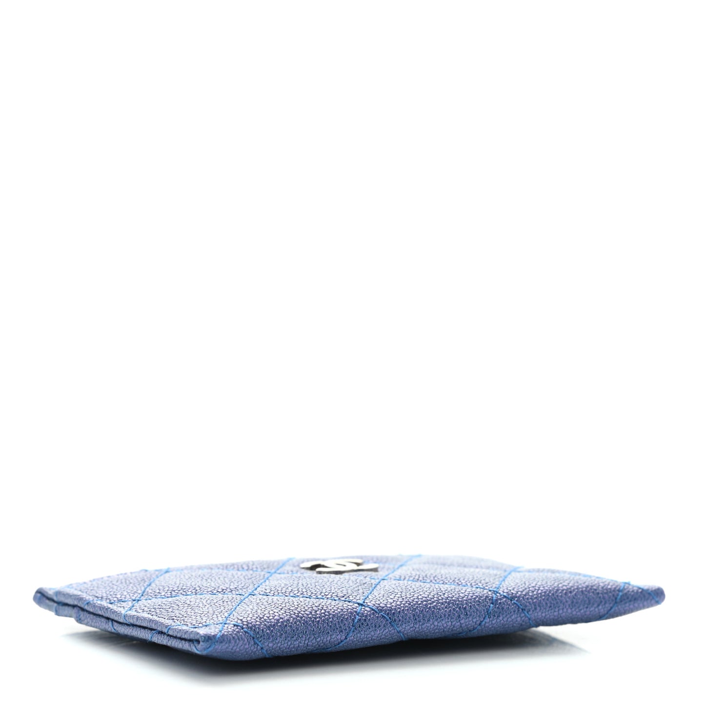 Iridescent Caviar Quilted Card Holder Dark Blue