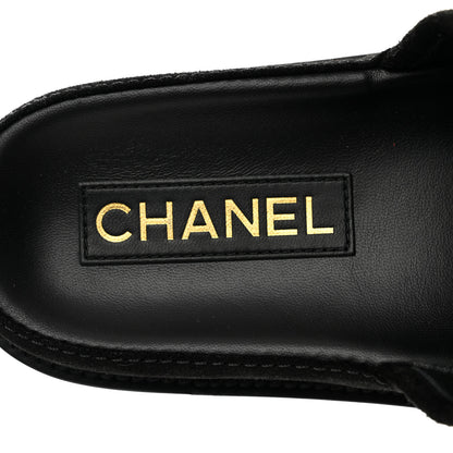 Chanel Calfskin Hair Suede Shearling CC Mules 37.5 Black 7 of 8