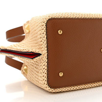 Valentino Garavani Raffia Grained Calfskin Small Rockstud Vlogo Tote Naturale 8 of 9