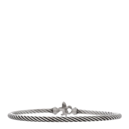 David Yurman Sterling Silver Diamond 3mm Cable Collectibles Fleur De Lis Bracelet 2 of 3