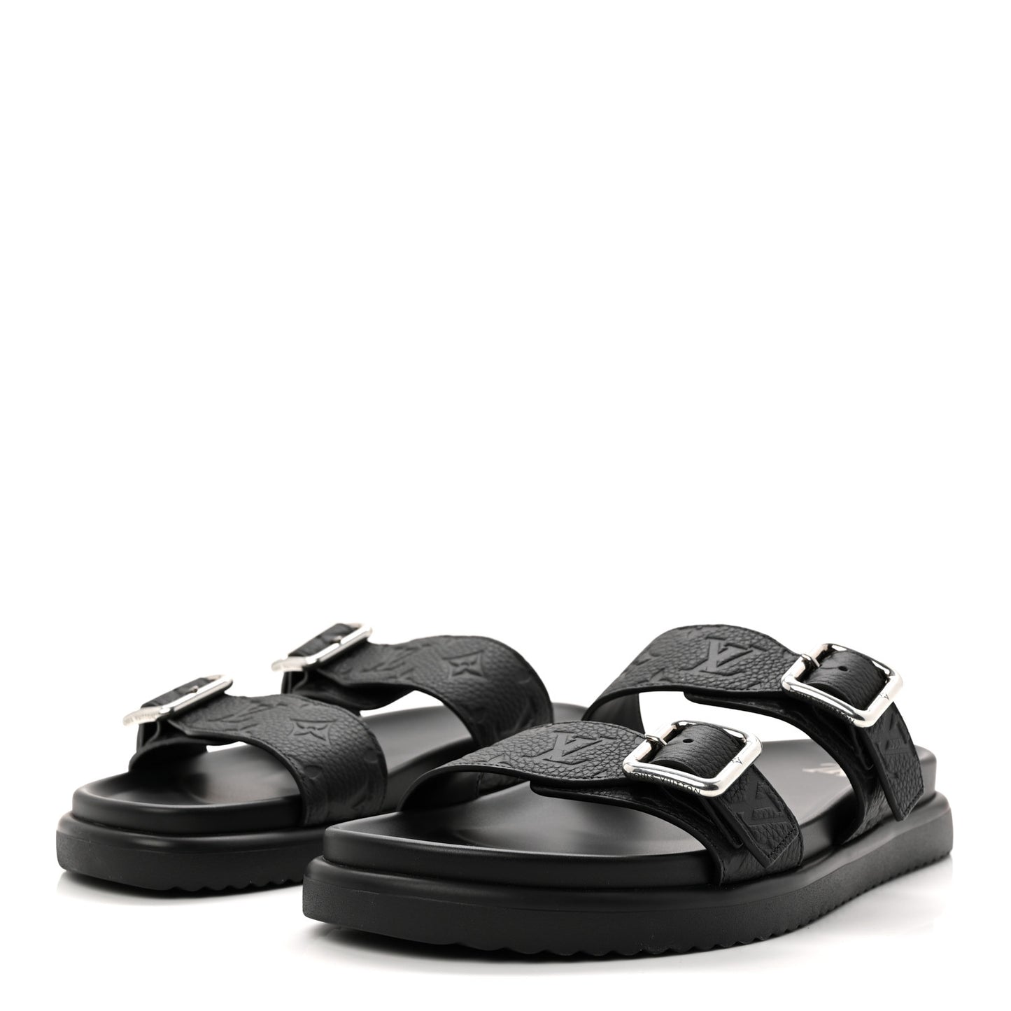 Grained Calfskin Embossed Monogram Mens Venice Mule Sandals 11 Black